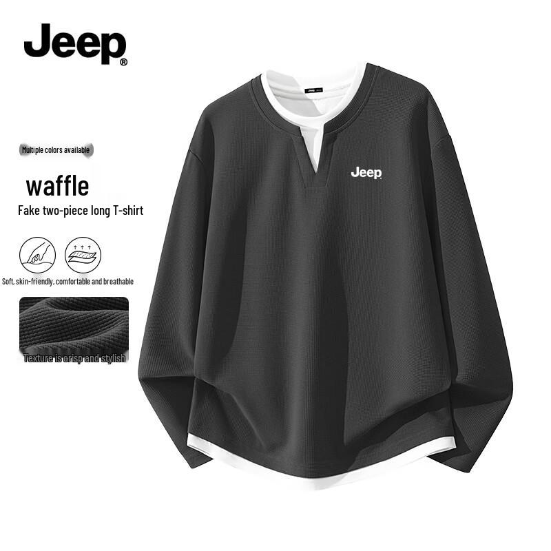 JEEP Men s Spliced Faux Two-Piece V-Neck Waffle T-Shirt 3XL