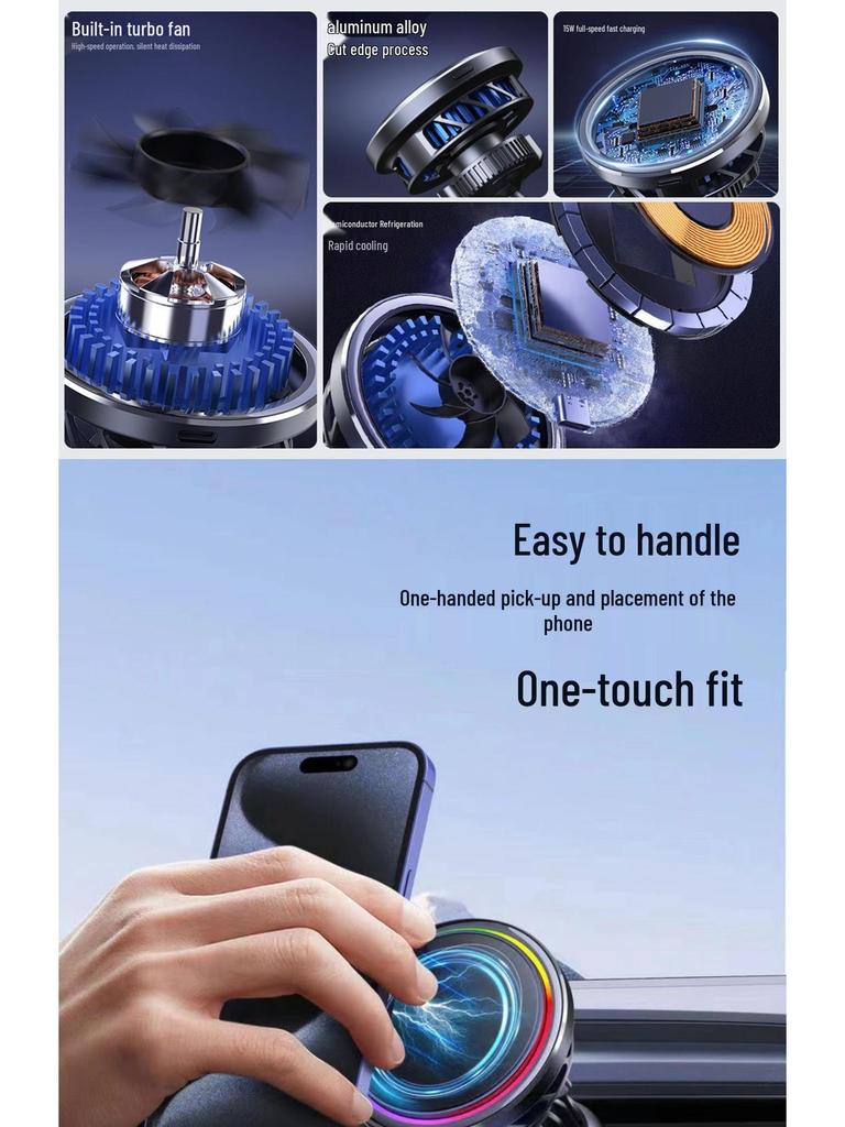 Senfan QI2 15W Magnetic Wireless Car Charger with LED Ambient Light Holder for Apple Devices.