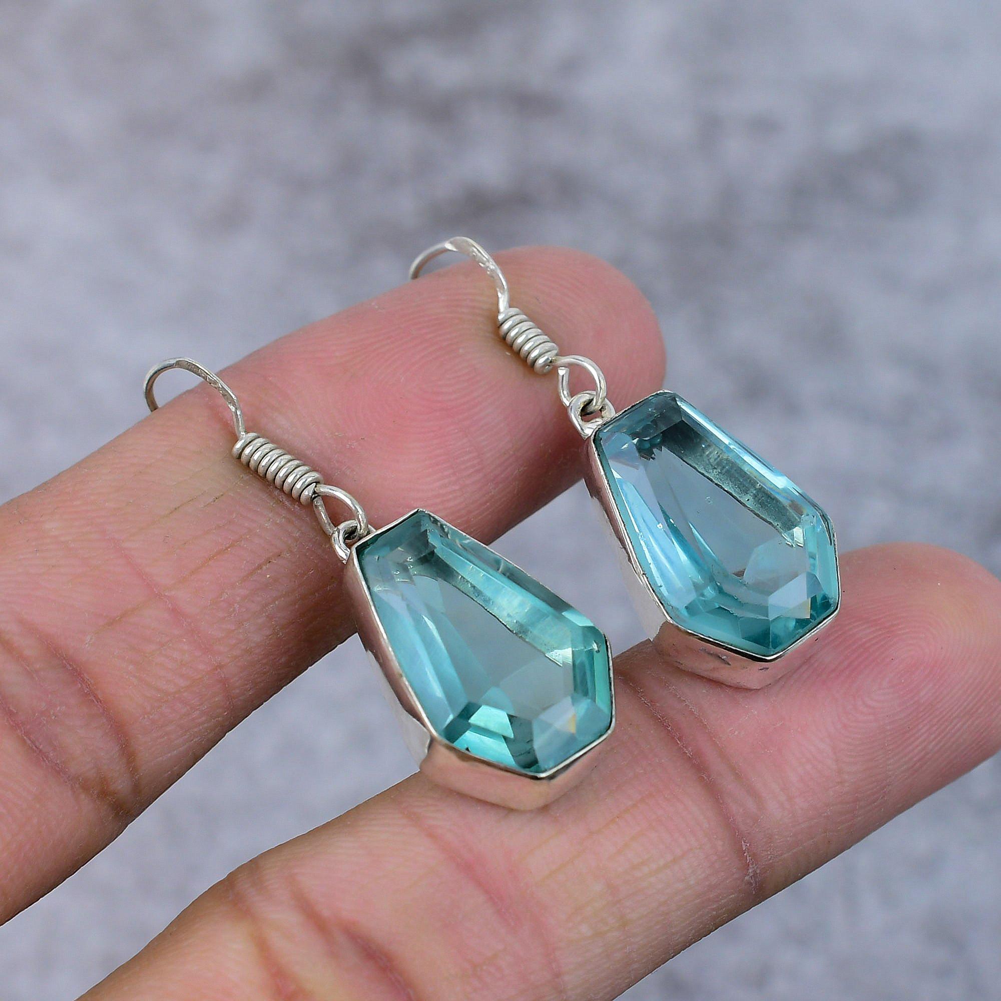 

Aqua Apatite Gemstone Handmade 925 Sterling Silver Jewelry Earring 1.58 M-368