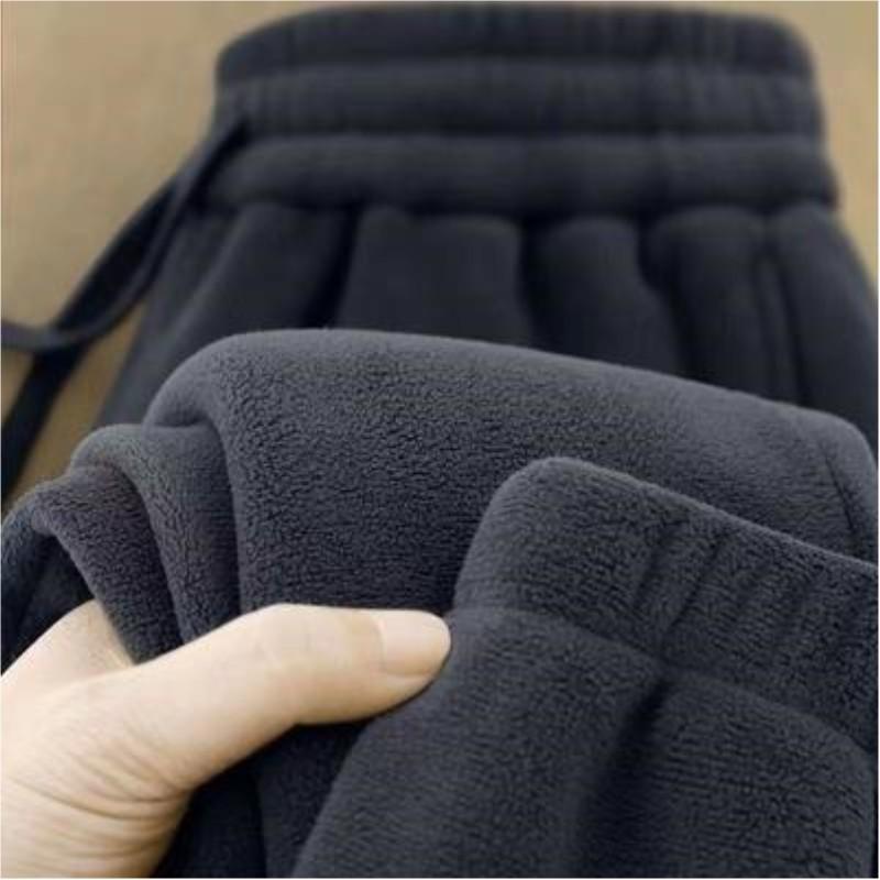 Men's Autumn and Winter Solid Color Padded Warm Sweatpants Drawstring Casual Pants