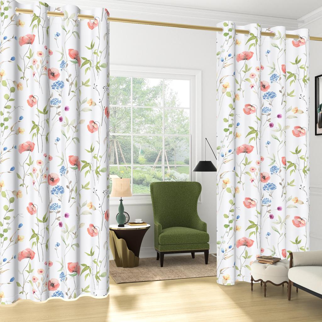 Set Of 2 Bohemian Plant Leaves Curtain Natural Flowers Farmhouse Curtains Living Room Bedroom Kitchen Decor Window Darkening For Great Made Polyester