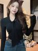 Women's V-Neck Lace-Up Long Sleeve Velvet T-Shirt: Pure Desire Style, Optional Thickness for Autumn/Winter