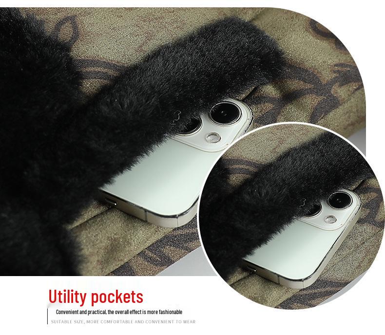 Printed Winter Plush-Lined Stand Collar Jacket for Middle-Aged & Elderly Women: Warm, Plus Size, Frog Button Cotton Coat