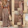Floral V Neck Dress Women Fashion Bohemian Style Versatile Leisure Vacation Commuter