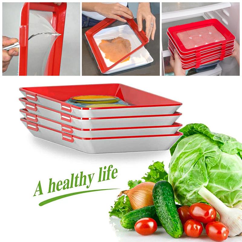 Reusable Food Preservation Tray Plastic Creative Vacuum Seal Fruit Dishes Storage Tray Refrigerator Fresh-keeping Film Container