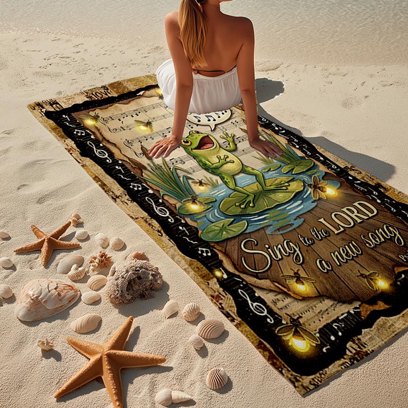 Frogs Singing In The Pond Beach Towel, Super Soft Microfiber, Gift for Her/Him, Birthday, for Pool, Beach, Travel, Home Decor Fan gifts