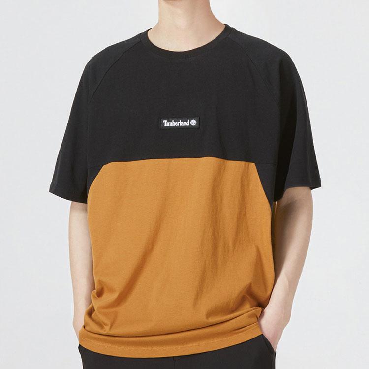 Timberland Color Block Logo Round Neck Short Sleeve T-Shirt Men Tops Brown Black A5NGG-P56