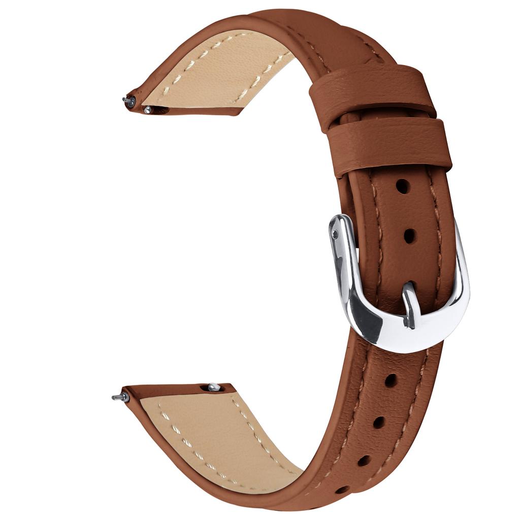 For Huawei Watch GT 5 41mm Watch Band 18mm Slim Genuine Cow Leather Strap with Silver Buckle