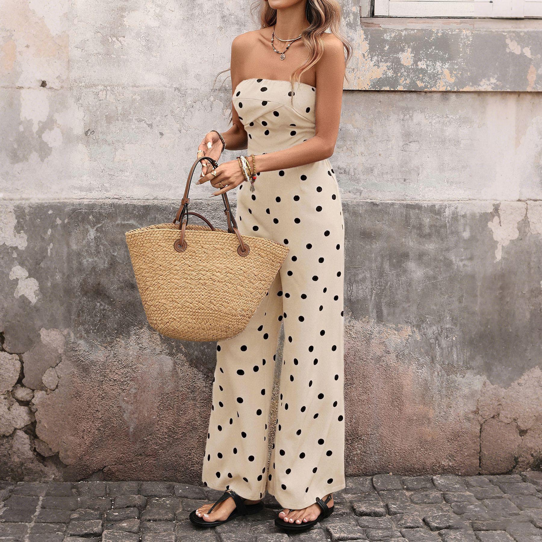 

TIFICY Women s Fashion Casual Summer Spring Polka Dot Print Sleeveless High Waist Trousers Jumpsuits & Rompers XL абрикосовий