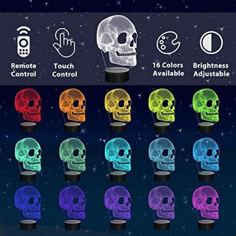 Ammonite 3D Skull Night Light for Kids, LED Table Lamp with 16 Color Changing Remote Control & Timer, Halloween Christmas Birthday Gift