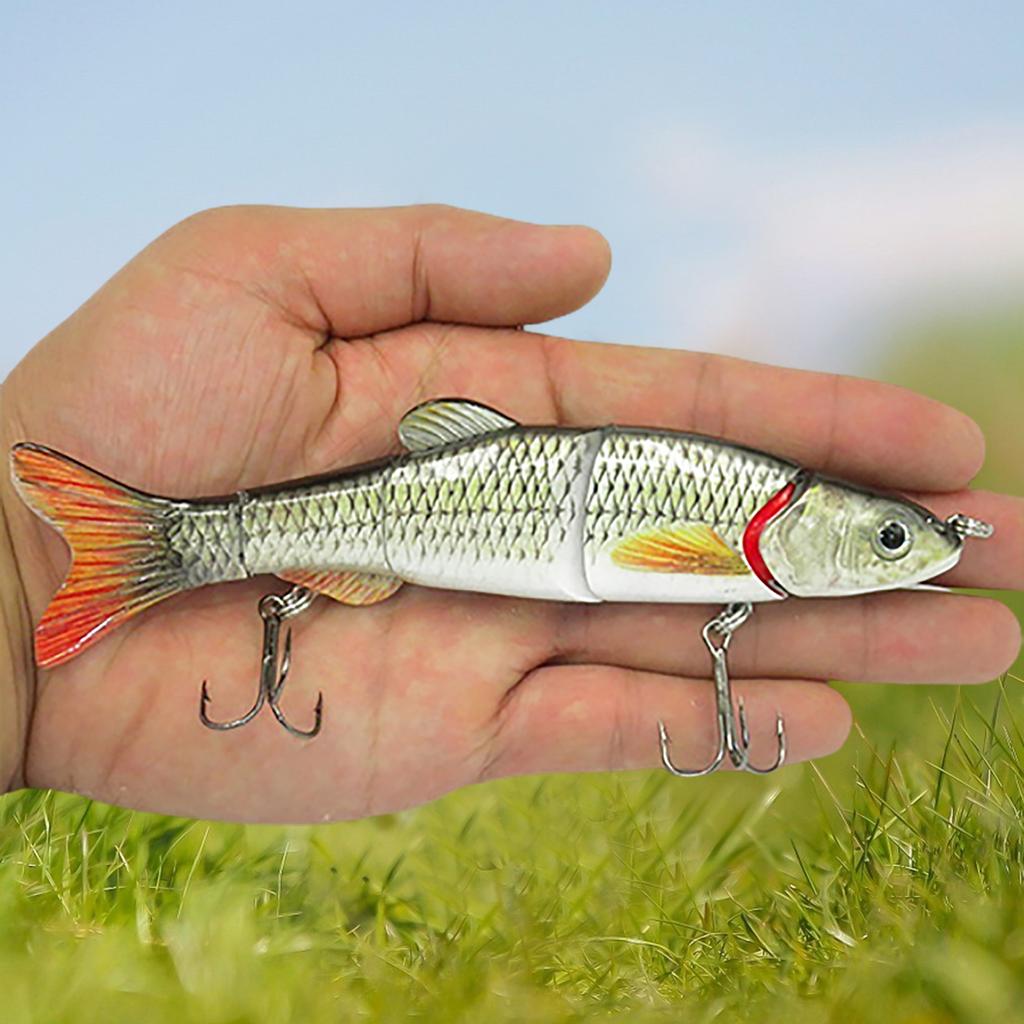 5 Segments Fishing Lure Crank Bait Hooks 3D Eyes Fish Shape Tackle Tool