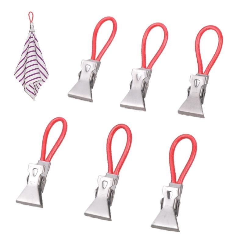 652F 6Pcs Metal Steel Teas Towel Hanging Clip Rusts Resistant Bath Towel Clamp