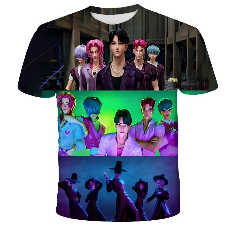 KPop Caçadores de Demônios Tigres Meninas Meninos Camiseta K-Pop Caçadores de Demônios Roupas Infantis Camisetas Bonita Estampa de Desenho Animado Camiseta Tops