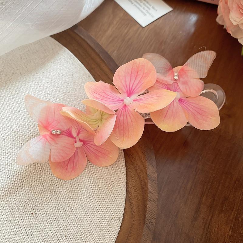 

Forest Style Flower Butterfly Hair Clip Womens Side High End Super Fairy Duckbill Clip Sweet Vacation Style Hair Accessory About 13x6cm рожевий