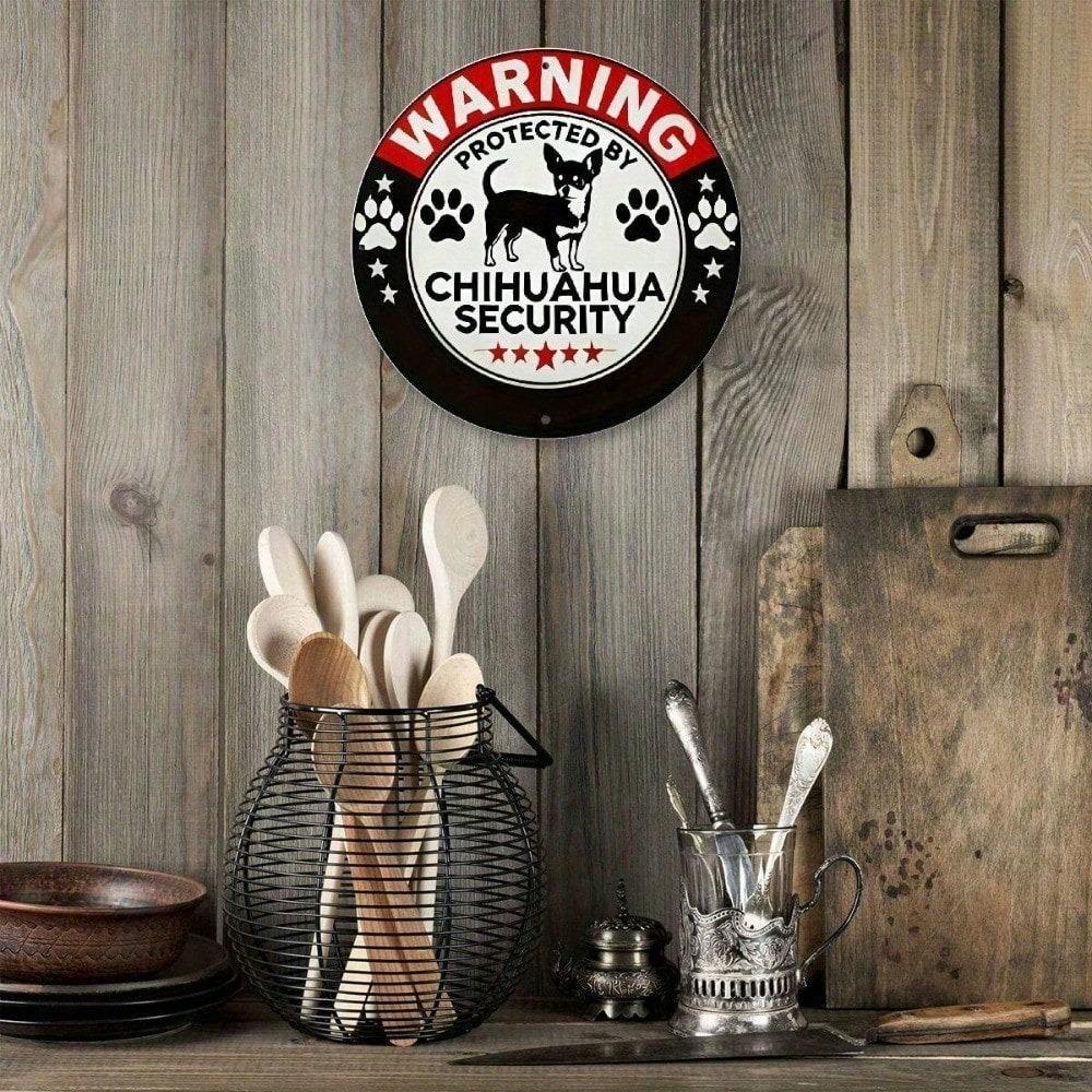 Vintage Chihuahua Security Metal Wall Decor Aluminum 20x20cm Funny Novelty Home Sign
