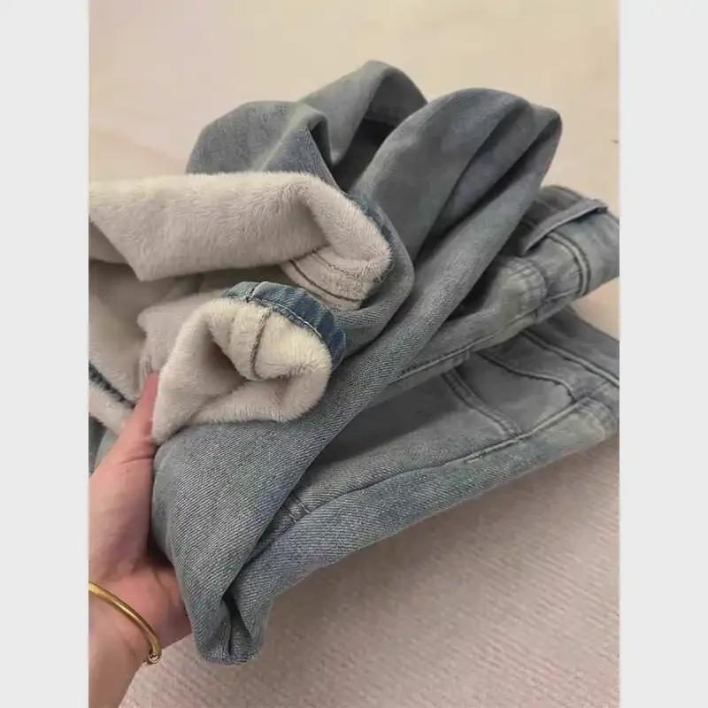 Dámské retro sametové džíny s širokými nohavicemi plus size - Americký styl, kolekce podzim/zima 2024