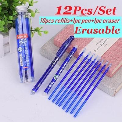 12Pcs/Set Erasable 0.5mm Gel Ink Pens Set with Refill Eraser Stick for School Stationery Office Accessories Stationery Gel Pens