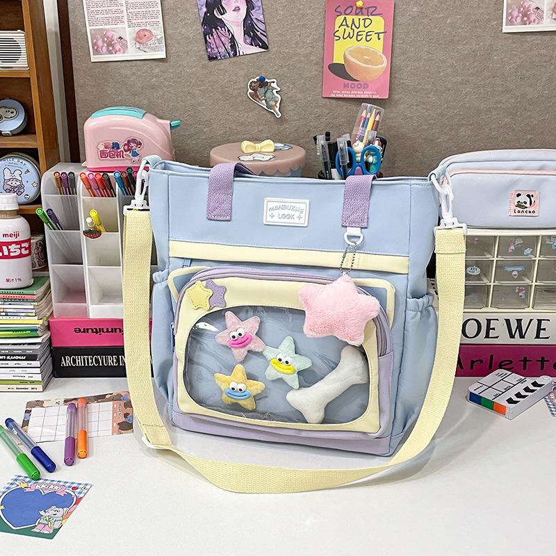 College style messenger bag women's new Korean version large-capacity transparent pain bag ins Japanese versatile student shoulder bag tide