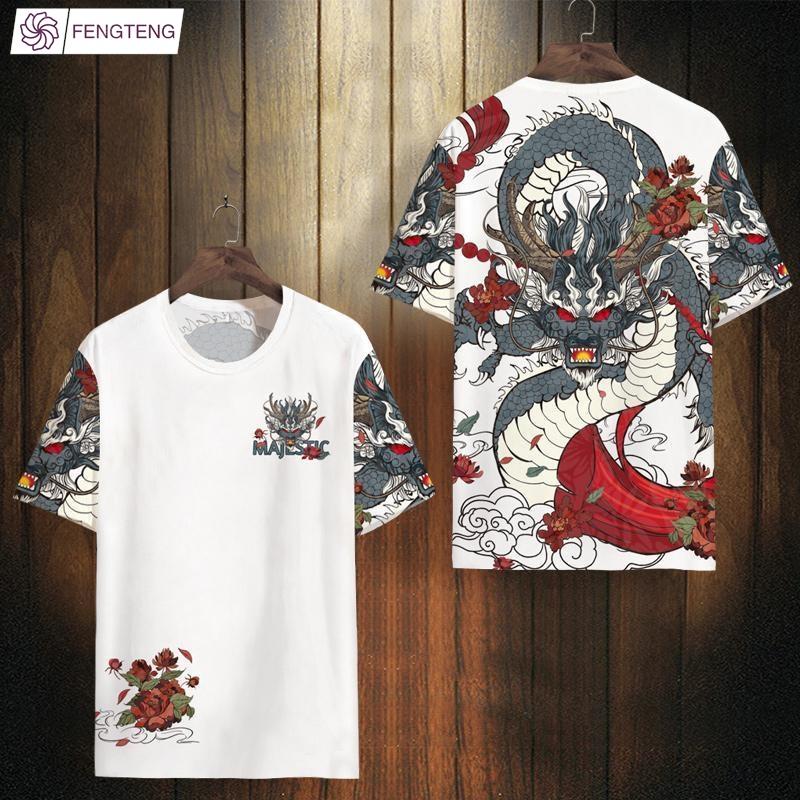 

Футболка с короткими рукавами и летним рисунком дракона в китайском стиле, мужская стильная молодежная рубашка с 3D-принтом, повседневная майка из ледяного шелка с коротким рукавом, модная 5XL