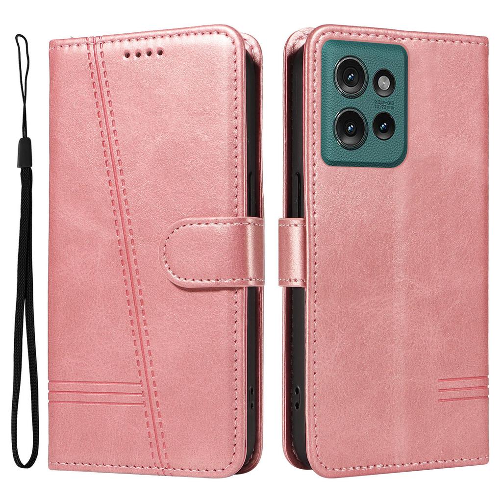 Pro Motorola Edge 50 5G Pouzdro Flip Peněženka T-Tvarované Linie Kožený Kryt na Telefon