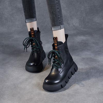 Thick-soled Short Boots Women's Spring and Autumn Single Boots Retro Leather Shoes Winter Cotton Boots Casual Muffin Heightening Martin Boots