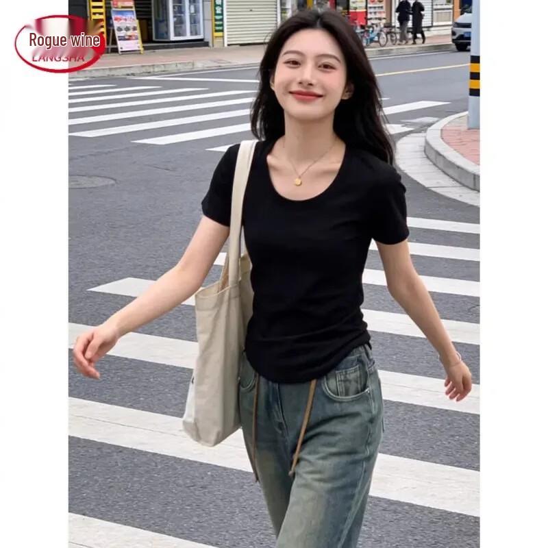 Langsha American Style Women s Straight Shoulder Short Sleeve T-Shirt 2XL (130-140 lbs)