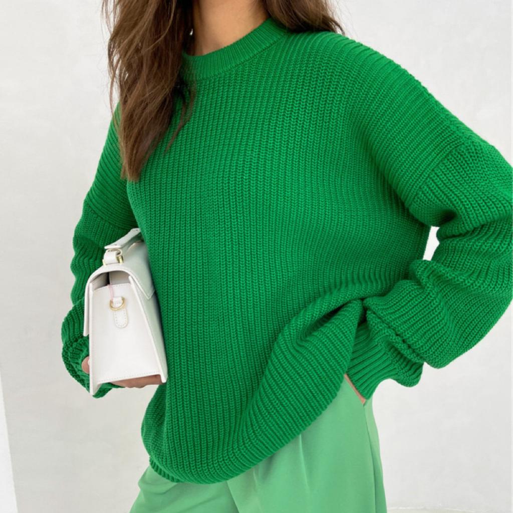 Solid Color, Round Neck, Thick Sweater, Women's, Autumn and Winter New Products, Loose Fitting, Long Sleeved, Pullover Knitted Sweater