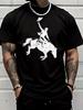 Western Cowboy Riding Horse Silhouette Graphic Unisexs Cotton Crew Neck Tee Short Sleeve Loose Casual Daily Street Male Wear Top