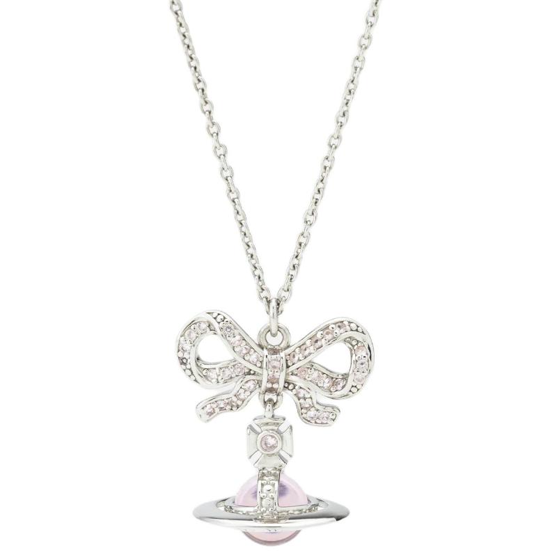 

Vivienne Westwood Bow Pattern 925 Silver Necklace Women necklace Pink 1250952065-070 Basic Packaging-Dust Bag+Box