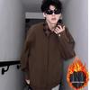 Men's Retro Fake Two-Piece Flight Jacket with Plaid Patchwork - Brown Casual Baseball Style by Meilade
