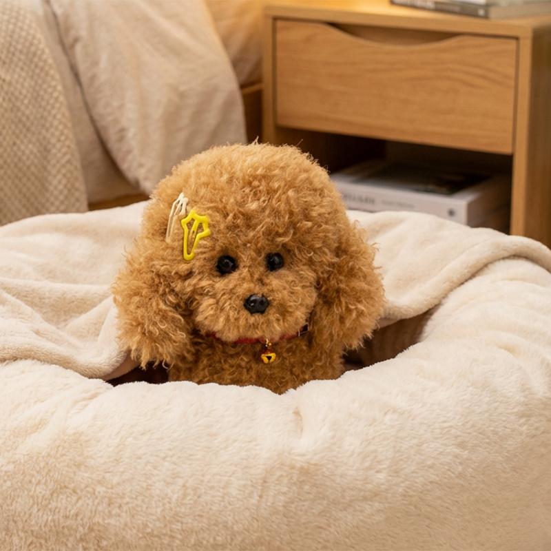 30~40Cm Simulation Bell Teddy Dog Plush Toy Four Colors Animal Puppy Doll Kawaii Companion Birthday Present