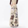 Casual Chic Design Pattern Baggy Straight Pants Women High Waist Lace Up Pantalones Korean Fashion Spring Fall Loose Spodnie