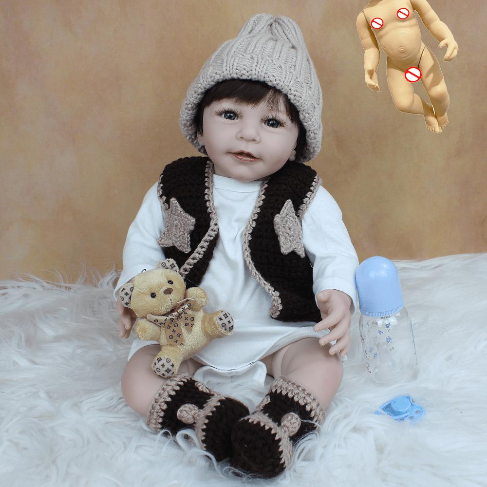 

BZDOLL Reborn Baby Brown Hair Girl Doll Toy 55 CM 22 Inch Full Soft Vinyl Body Lifelike Realistic Princess Toddler Bebe vinyl body doll