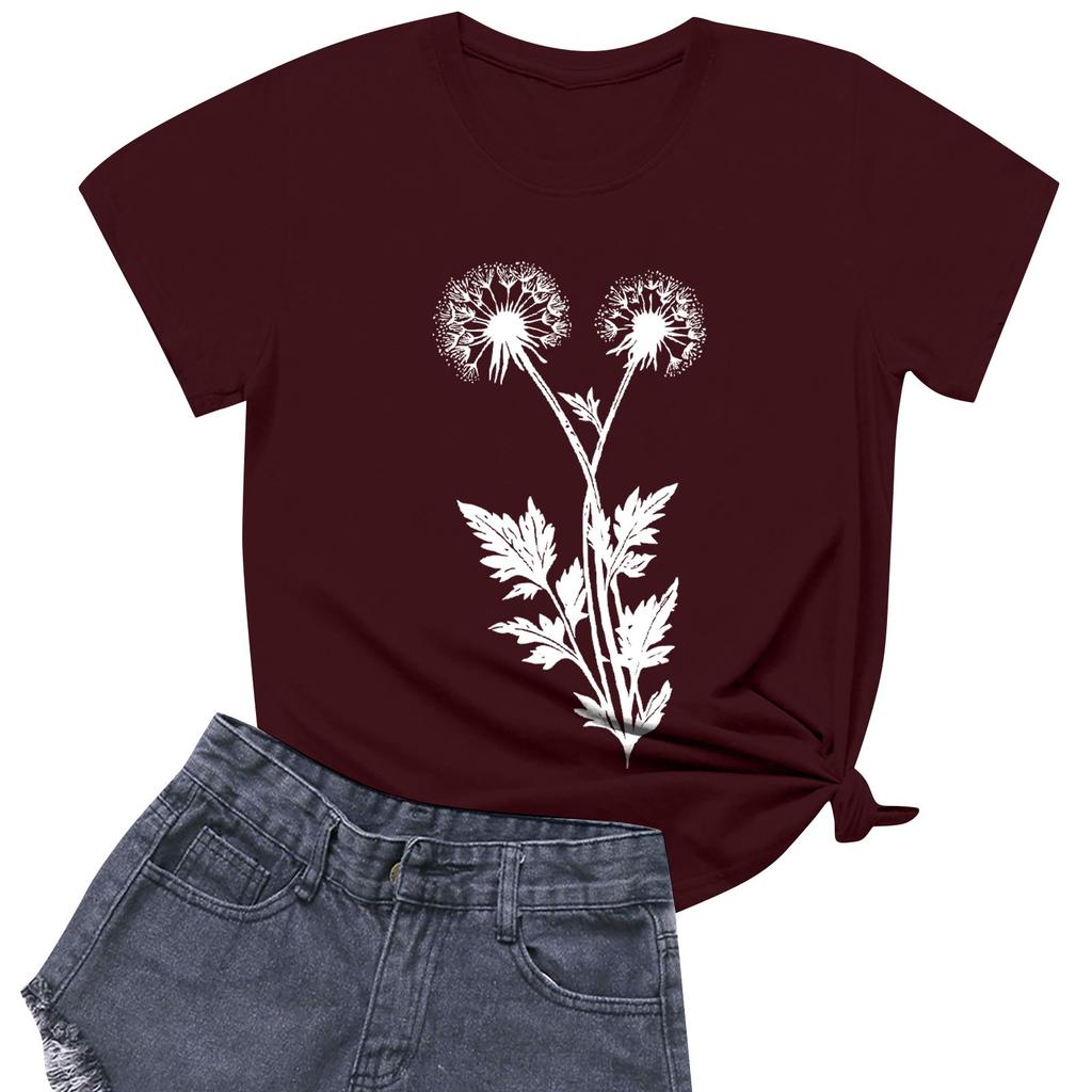 Women's Fashion Casual Printed Short Sleeve Round Neck Pullover Tops