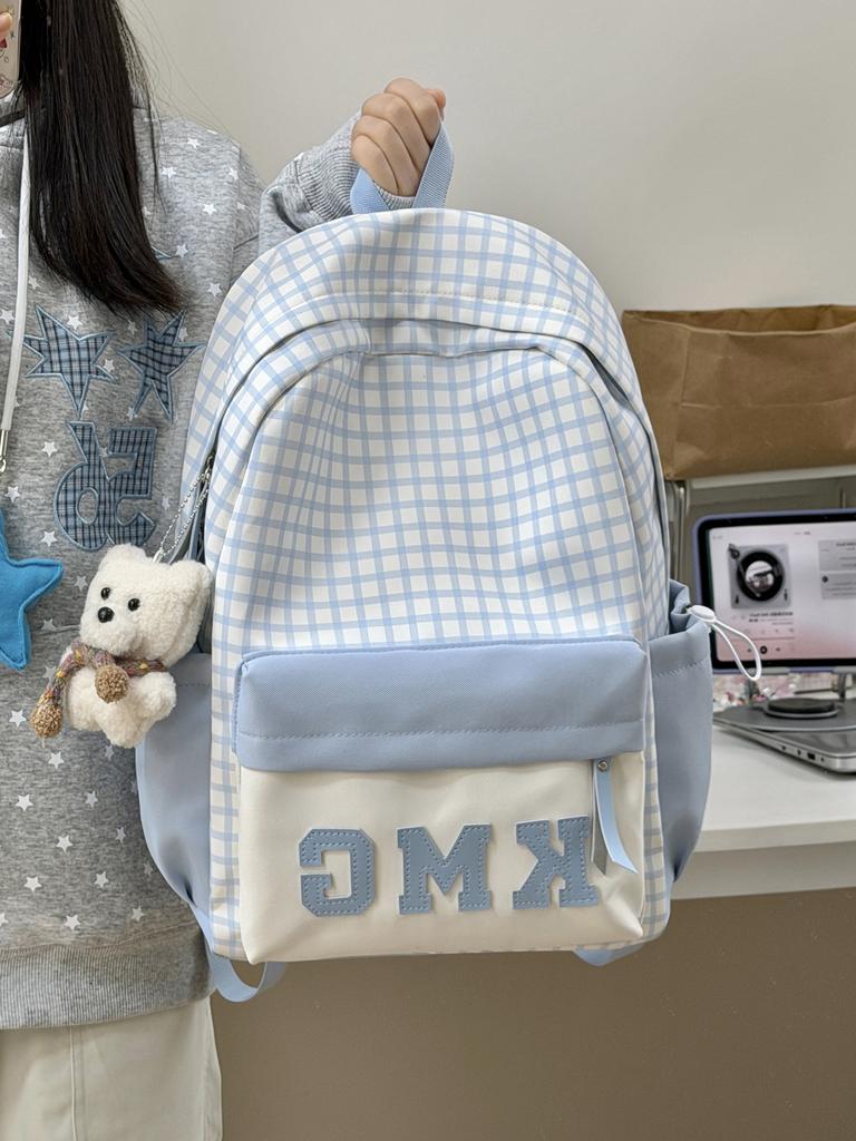 Schoolbag plaid backpack female student schoolbag Korean version large capacity lightweight backpack cute cartoon pain bag new campus bag