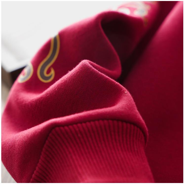 Children's Zodiac Horse Red Fleece Hoodie - Versatile Pullover for Older Kids