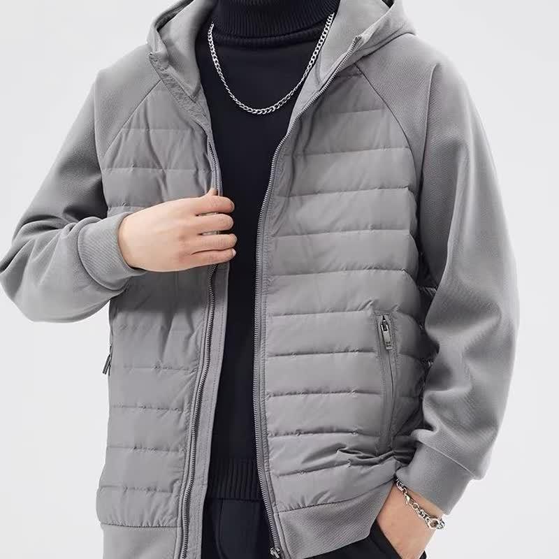 Veste à capuche patchwork pour homme, Automne/Hiver 2025: Manteau d'extérieur en coton tendance et polyvalent - Haut décontracté chaud et coupe-vent