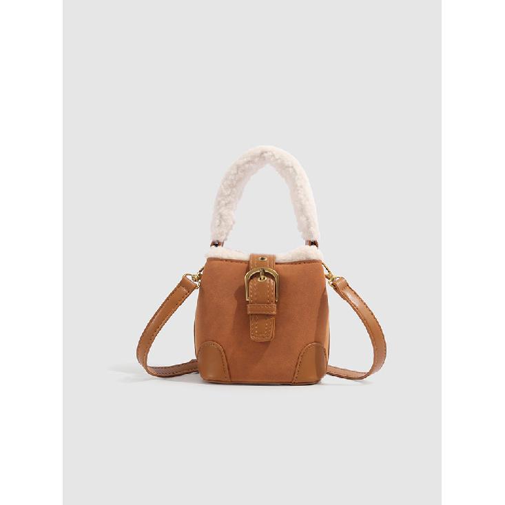 

Осень Зима Мини Сумка-Ведро из Овечьей Шерсти Melad Замшевая Винтажная Сумка 2024 Новая Маленькая Сумка на Одном Плече Кроссбоди коричневый