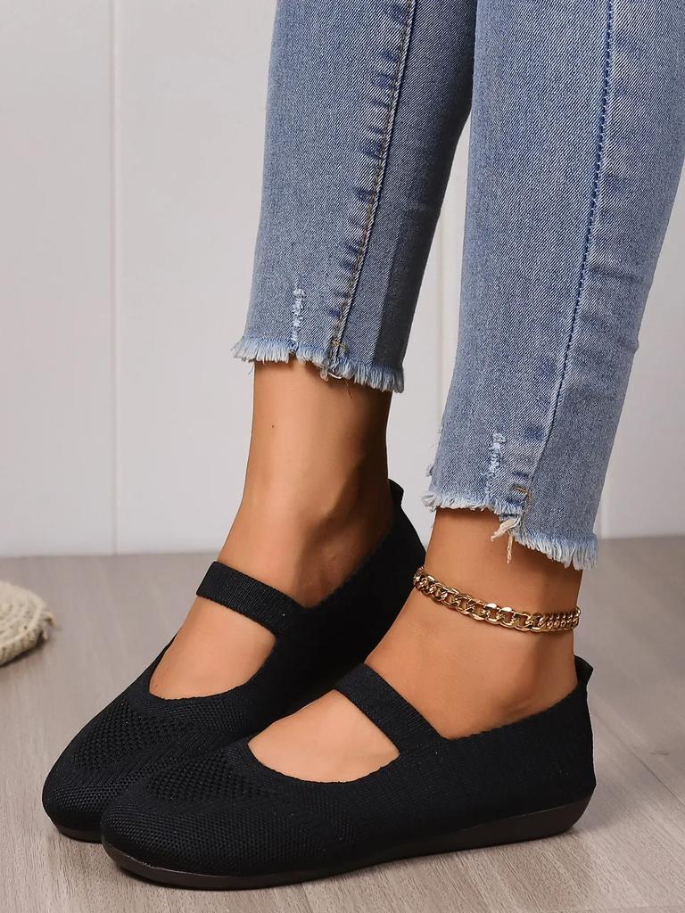 Fashion Women's Flat Shoes Solid Color Knitted Slip on Shoes Casual Breathable Ballet Flats Women Solid Color Shallow Flat Shoes Loafers