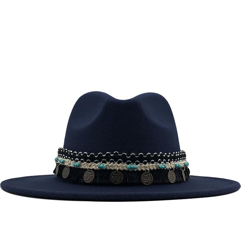 eBay Hot Sale Woolen Jazz Top Hat Ladies Minority Style Retro Flat-brimmed Big Eaves Hat