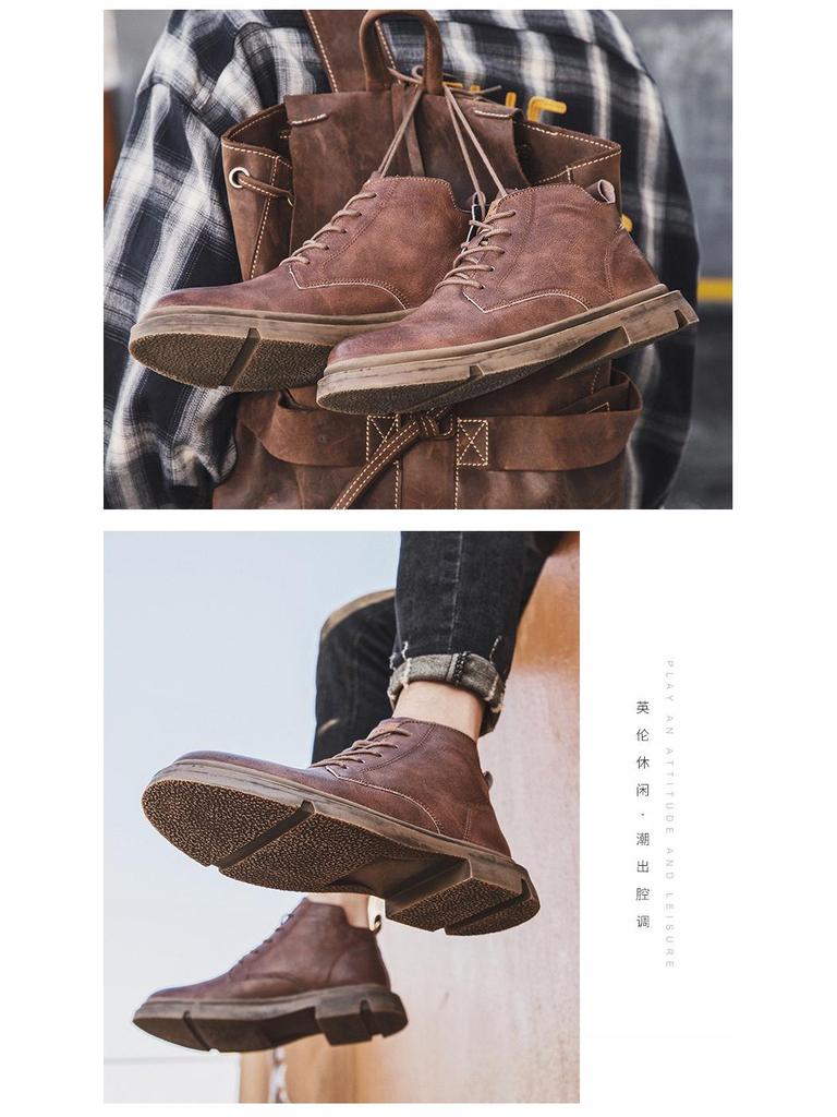 Men's Mid-Cut Leather Martin Boots - British Style Casual Spring/Autumn Work Shoes