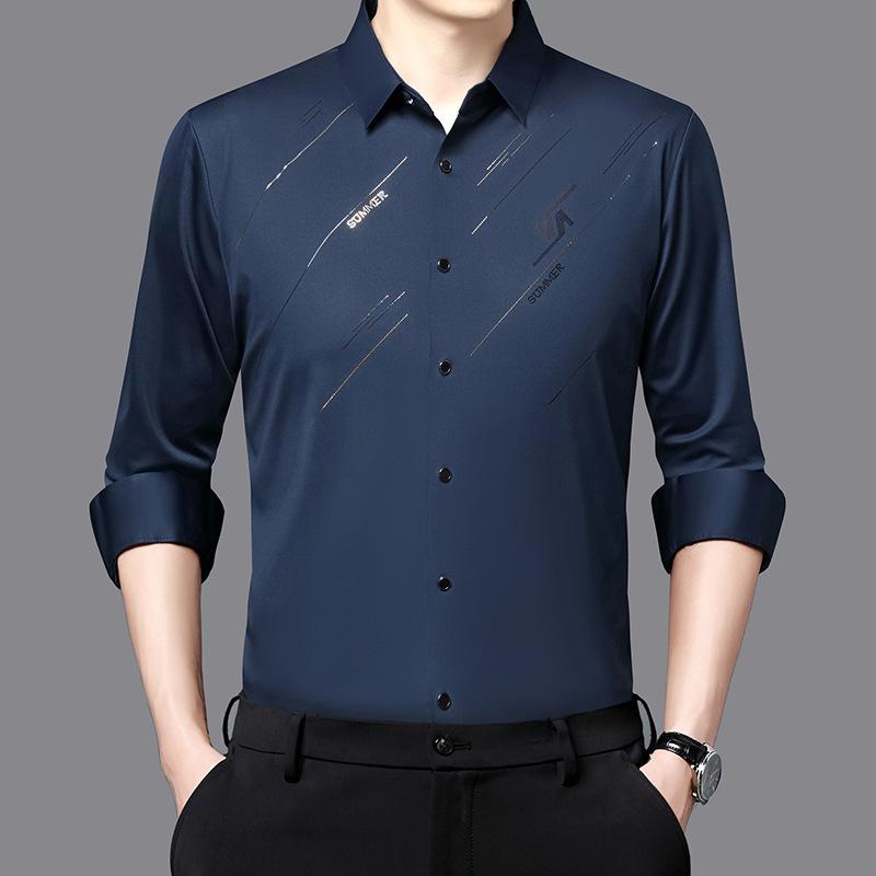 Men's Long Sleeve Shirt Men's Autumn Fashion Korean Version of Middle-aged Casual All-match Seamless Elastic Shirt Men