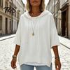 Long Sleeve Tops Autumn Women Knit Pullover Sweater, Loose Fit Drawstring Hooded Oversized Sweaters 3/4 Drop Shoulder Solid Color Casual Sweater Soft
