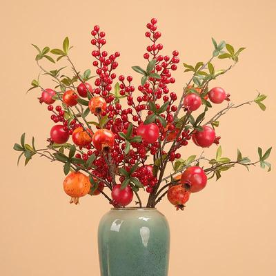 Artificial Pomegranate Persimmon Branch: Red Berry Fruit for Living Room or Entrance Hall Decoration - Chinese Style