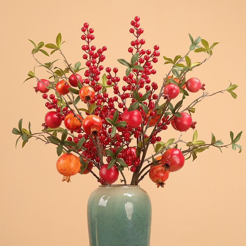 Artificial Pomegranate Persimmon Branch: Red Berry Fruit for Living Room or Entrance Hall Decoration - Chinese Style