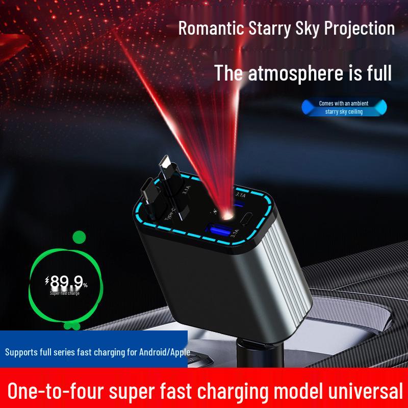 Starry Sky Ceiling Light & 120W Car Charger: Rapid Charging 4-in-1 for Apple 16