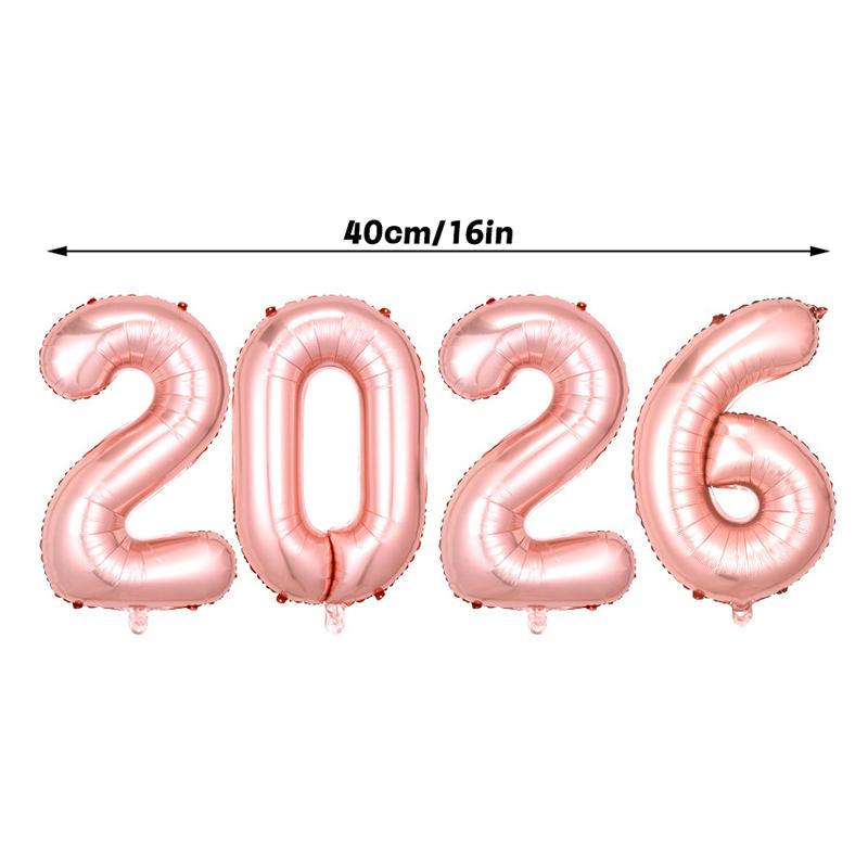 Happy New Year 2026 Balloons Gold Silver Pink Black Number 2026 Foil Balloons 16/32/40in Multicolour Happy New Year Banner