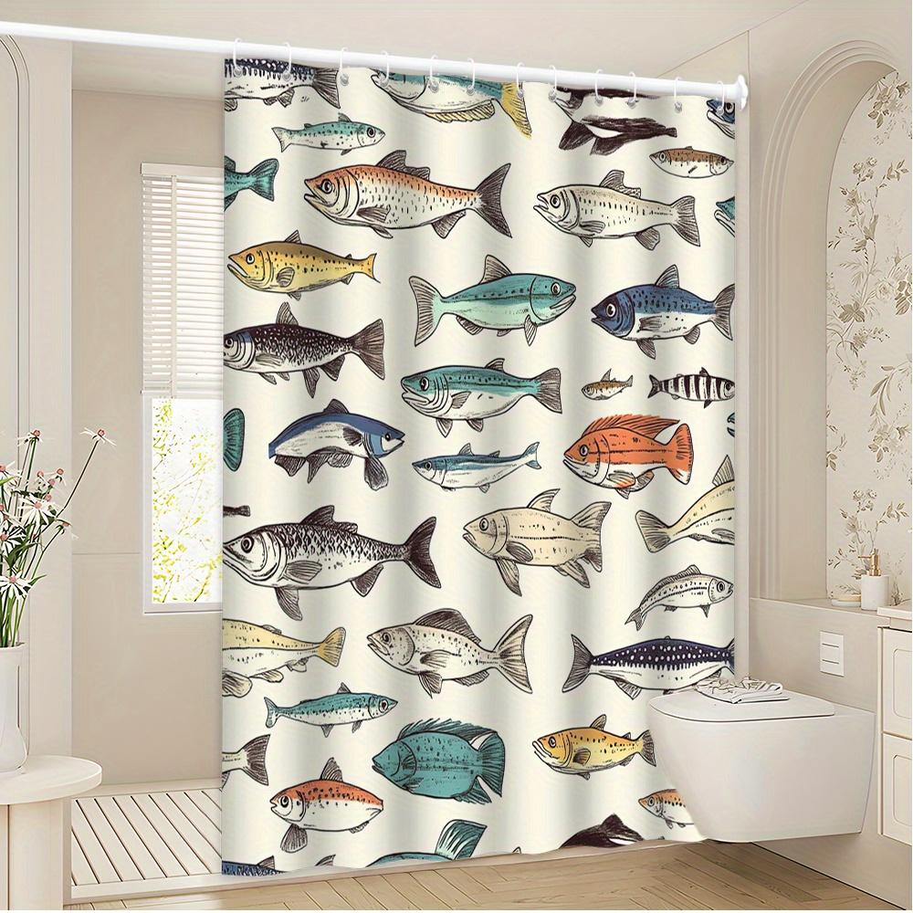 Cartoon Fish Shower Curtain Vibrant Digital Illustration On Cream Background, Durable Polyester Fabric Bathroom Shower Curtain