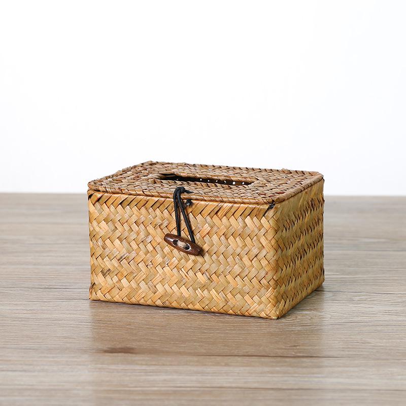 Handmade Woven Straw Tissue Box Cover for Car