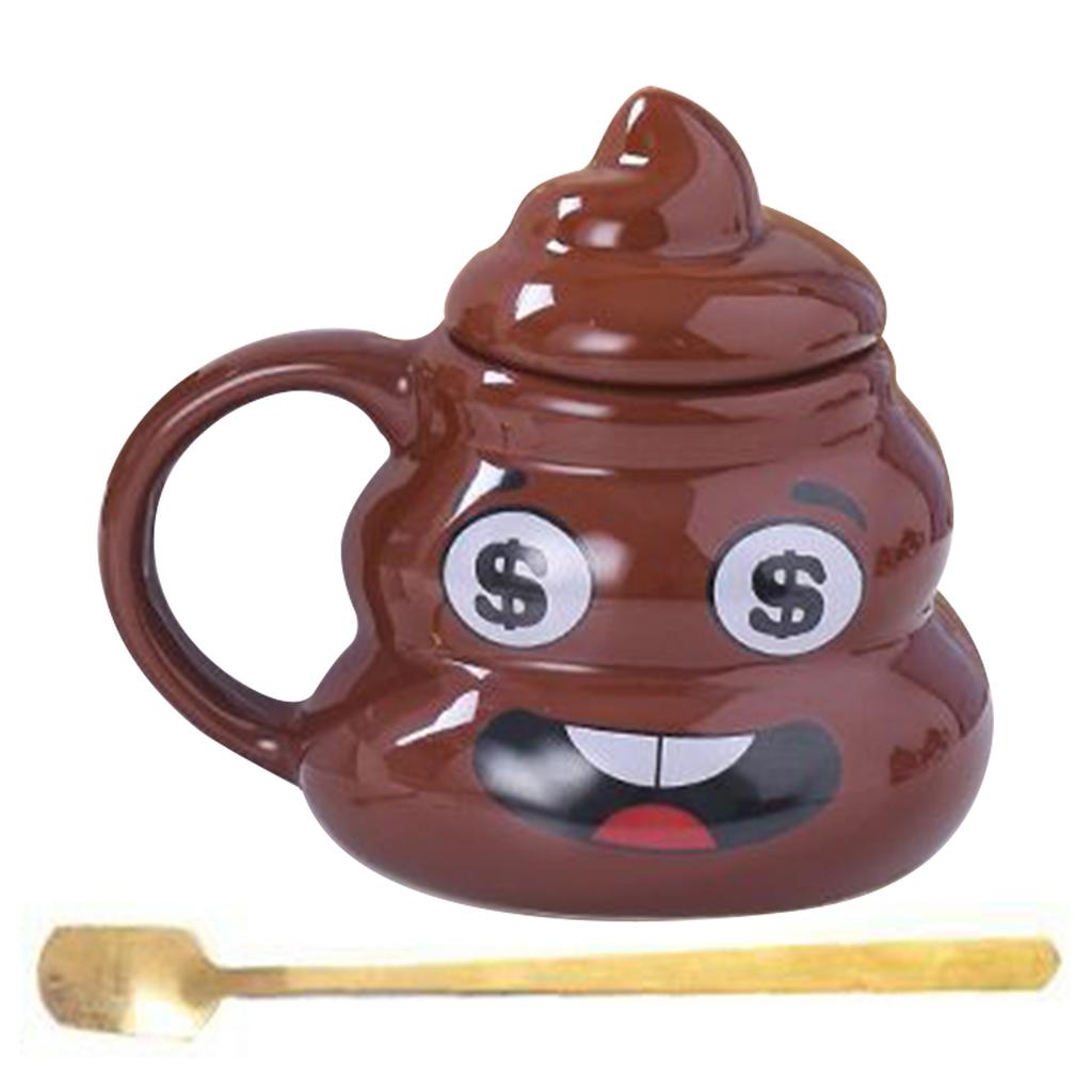 Creative Prank Ceramic Mugs,Personalized Coffee Cup with Spoon for Birthday Gifts,480ml Funny Poop Water Cup for Christmas Gift